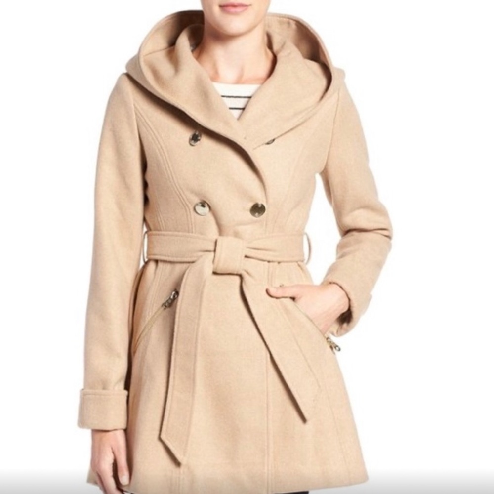 Jessica Simpson pea coat hooded, belted & double breasted
